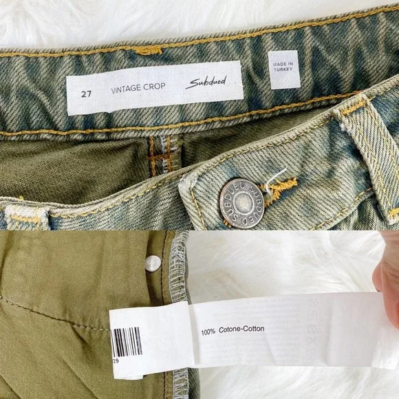 Subdued Vintage crop green Jean shorts 27 raw hem Summer Cute Stylish - Picture 7 of 8